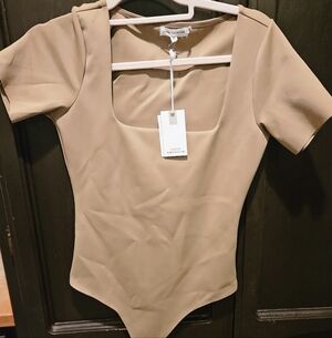 NWT Good American "Pecan" Scuba Fabric Bodysuit Gusset Protector Intact Perfect